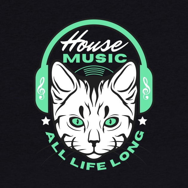 HOUSE MUSIC  - Headphone Cat (Green) by DISCOTHREADZ 